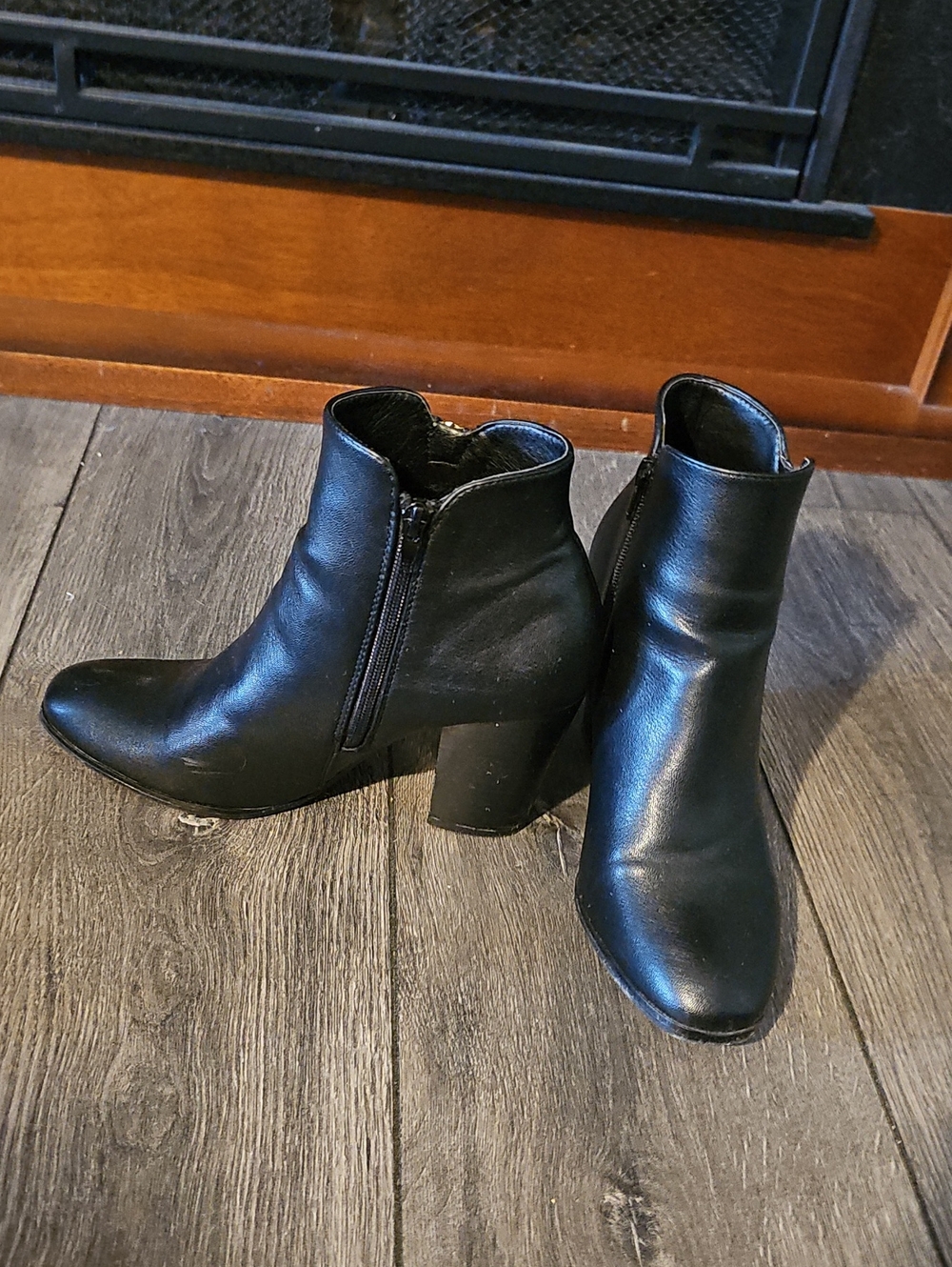 Women's Black Ankle Bootie with Block Heel and Zippers On Each Side Of Boot